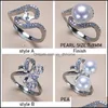 Smyckesinst￤llningar Pearl Rings Accessories Zircon Ring 925 Sier Inst￤llningar f￶r kvinnor Girl Justerbar Blank Need Diy Jewelry Gift Drop Del Dhzgu