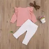 Ensembles de vêtements enfants bébé filles ensemble de vêtements avec volants à manches longues col rond hauts pantalons imprimé léopard noeud papillon bandeau 3 pièces tenue