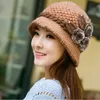 Beanies Knitted Caps Women's Casual Winter Warm Crochet Flowers Decorated Ears Hats Elegant Retro Inverno Beanie Female #T2