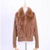 Womens Fur Faux äkta riktig kaninkrage Knitting Hylsa Winter Coat Jacka Casual Short Outwear Slim 220929