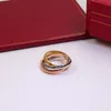 trinity serie ring trefärgad 18k guldpläterad band vintage smycken officiella reproduktioner retro mode avancerade diamanter utsökt gåva kvalitetsmärke