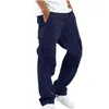 Mens Pants Outdoor Mens Cargo Black Cotton Pure Color Overalls Streetear Men Straight Trouser Pocket Sweatpants 5XL