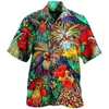 メンズカジュアルシャツメンズファッション3Dプリントルースターメン用ハワイアンアパレル半袖夏のラペルシングル胸部トップス衣類