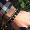 Beaded Strands Beaded Strands Bracelets Jewelry Fashion Men Lava Beads Black Volcanic Rock Tiger Eyes Energy Stone Handmade Buddha P Otmnr