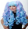 Popular 3-teilig Wig Braids Removable Cosplay Long Curly Blue Purple Mix wig