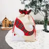 Linen Santa Sack Christmas Gift Bag Red Plaid Drawstring Tote Bags Festival Decoration LBB15972