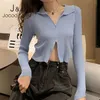 Women's Knits Tees Jocoo Jolee Fashion Black Ribbed Zip-up Cardigans Casual Turn-down Collar Long Sleeve Autumn Sweater Sexy Cropped Tops Knitting 220929