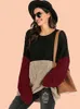 Женские свитера Женщина Негабаритный свитер продает одежду большого размера для женского цветового блока вязаная перемычка с длинным рукавом.
