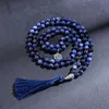 Beaded Necklaces 108 Mala Natural Sodalite Lapis Lazuli Handmade Beaded Knot Meditation Yoga Anniversary Big Buddha Head Tassel Long Necklace 220929