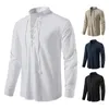 Men's Casual Shirts 2022 Fashion Men's Shirt Pullover Vintage Long Sleeve Top Front Lace Up Cotton Linen For Man Tees Camisas Hombre