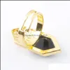 Solitaire Ring Single Single Natural Black Agate Gemstone Ring Jóias Mulheres Geométricas Naturais Stones Ringos do Birthday Gift Para Gi Dh6nv
