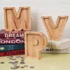 Decorative Objects Figurines 26 Letter Wooden Piggy Bank With Name Sticker Personalized Alphabet Dinosaur Transparent Money Saving Box For Children Gift 220928