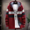 Mens Sweaters FALIZA Striped Mens Sweater Coat Thick Fleece Warm Zipper Wool Hooded Cardigan Jumpers Men Long Sleeve Knitted Sweaters MXY110 220929