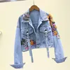 Women s Jackets Autumn Denim Jacket Embroidered Sequin Jeans Long Sleeve Casual Loose Short Coat Student Streetwear Clothes Jaqueta 220929