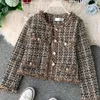 Kvinnors jackor Autumn Winter Vintage tweed jacka kappa kvinnor små doft lapptäcke koreanska ull beskurna rockar eleganta korta ytterkläder 220929