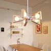 Pendant Lamps Solid Wood Wheel Fan Chandelier Living Room Dining Study Balcony Log Simple LED Chandelie