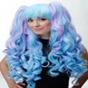 Popular 3-teilig Wig Braids Removable Cosplay Long Curly Blue Purple Mix wig