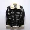 Jaqueta de couro de pele de carneiro grossa com grande lapela de lapela de voo de v￴o b3 p￪lo all-in-one