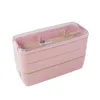 Dinnerware Sets 3 Layer Wheat Straw Lunch Box 900ml Japanese Microwave Bento With Fork Spoon Container For Student Office Staff