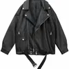 Damen Leder Faux Sungtin Frauen Lose Pu Jacke Schwarz Soft Street Moto Biker Mantel Dame Casual Oberbekleidung 220928