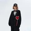 Kvinnors stickor Tees Deeptown Gothic Heart Cardigan tröja för kvinnor harajuku emo broderi svart stickad jumper kvinnlig vintage långärmare jackor 220929