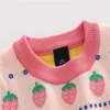 Erdbeer-Jacquard-Pullover für Mädchen, Winter-Baby-Baumwollboden, doppellagiges, verdicktes Oberteil