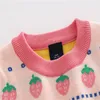 Maglione jacquard fragola da bambina invernale con fondo in cotone doppio strato ispessito