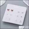 Stud Fashion Sweet Star Leaf Heart Stud Earrings Set For Women Sier 6 Pairs/Set Exquisite One Week Earring Daily Party Jewelry Gift-Y Otfwc