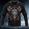 Sweats à capuche pour hommes Furious Warrior Viking Skull Tattoo 3D complet imprimé sweat à capuche unisexe hommes sweat Streetwear Zip pull veste décontractée