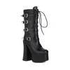 Botas sexy estilo gótico preto punk motocicletas feminina plataforma altíssima calfe feminina sapatos grandes tamanho 43