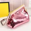 Luxury Designer F Buckle Sequin Bags Leather Clutches Crossbody Bags Totes Wallets Evening Bags