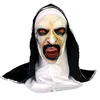Skräcken Scary Nun Latex Mask Headscarf Valak Cosplay för Halloween Costume Face Masques med huvudstycket ZZB15883