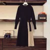 Casual Kleider Herbst Winter Frauen Mode Nähen Streifen Falten Pullover Kleid Elegante Langarm OL Midi Gestrickte Runway Vestidos Robe 220930