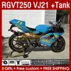 スズキSAPC RGVT250 RGV-250CC用のタンクフェアリングキット1988-1989ボディ159NO.103 RGV-250 RGV250 VJ21 RGVT-250 1988 1989 RGVT RGV 250CC 250 CC 88 89 ABSフェアリングブルー光沢