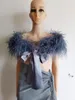 Scarves Grey Real Ostrich Feather Stole Vintage Wraps Bridal Accessories White Dress Evening Shrug Scarf 6 Colors