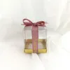 Present Wrap 20/30/50pcs Clear PVC Box med guldbokstavstråd Ribbon Transparent Candy Chocolates Boxar bröllop souvenirer för gäster