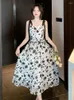 Casual jurken zomer bloemen elegant feest midi jurk dames frankrijk vintage eendelige 2022 print retro Koreaanse stijl band