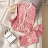 Hemkläder 2022 Pyjamas Set For Women Spring Summer Sexy Leopard Nightwear Silky Satin Sleepwear 2 Pieces Night Suit Loungewear