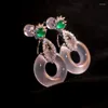 Orecchini pendenti Design creativo Semi di giada di Hetian naturale per le donne Orecchini a bottone con ciondolo a forma di diamante Gioielli di fidanzamento dolce di lusso leggero