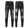 Denim amiirs jeans designer calças homem outono marca de moda am masculino preto perfurado bordado remendo elástico magro leggings pf6q