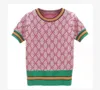 حياكة المرأة المحملات ملونة جاكار زهرة قصيرة الأكمام الفاخرة ggity tshirt topme tops teeps tee