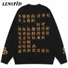 Blusas masculinas lenstid outono masculino tricotado jumper hip hop chinês kanji streetwear harajuku malha casual pullovers hipster 220930