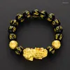 Strand feng shui svart obsidian armband m￤n kvinnor original naturliga rikedom charm kinesiska lycka pixiu buddha mantra gudsmycken