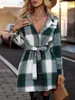 Vestes Femmes 2022 Automne Plaid Laine Femme Coupe-Vent Manteau À Lacets Lâche Élégant Femme Hiver Mode Chaud Casual Bureau Dames