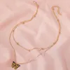 Choker Violet / Jaune / Rose Papillon Métal Double Couche Collier Pour Femmes À La Mode Simple Sauvage Pendentif Dangle Clavicule Chaîne Bijoux Cadeau