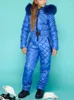 Women's Trench Coats One Piece Snowsuit Girls Fur Hooded Zipper Parka Winter Outerwear Ski Jumpsuit Quilted Coat Cotton Padded Kids