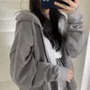 Dames hoodies sweatshirts vrouwen stevige kleur zip op zak oversized Harajuku Koreaanse vrouwelijke vrouw met lange mouwen streetwear casual top 220930