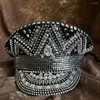 Berets 4 Stye Women Wedding Bride Captain Hat With Luxury Rhinestone Black Octagonal Sergeant Hen Festival Birthday Part