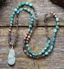 Beaded Necklaces Women Necklace Random Shape Labradorite Onyx ite Pendant Necklaces Lariat Beads Knotted Bohemia Neck Chain Dropship 220929