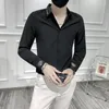 Camisas casuais masculinas vestido de cavalheiro branco preto elegante moda masculina para jovens namorando partido de desgaste coreano